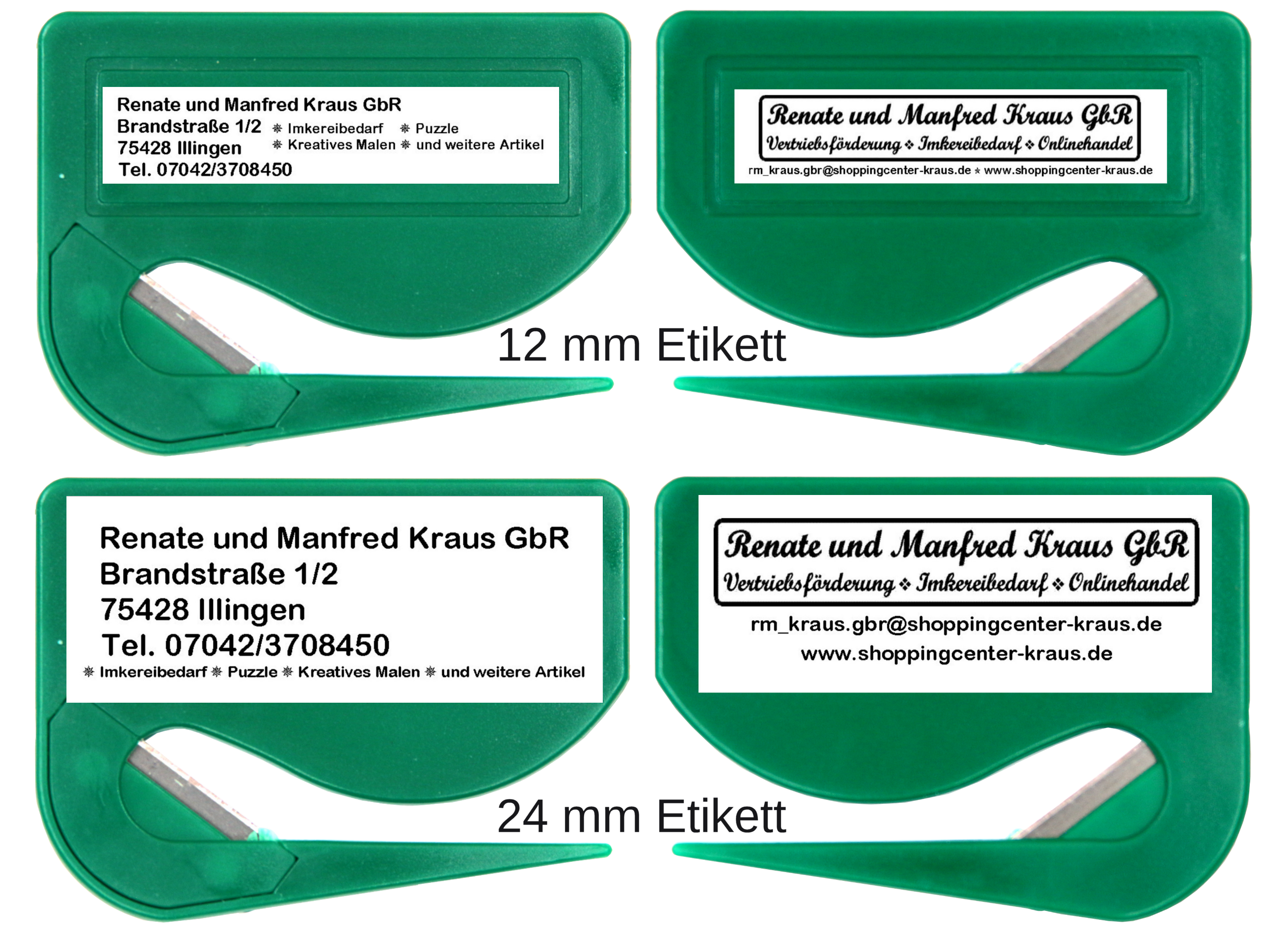 Brieföffner grün mit 12 mm bzw. 24 mm Werbung