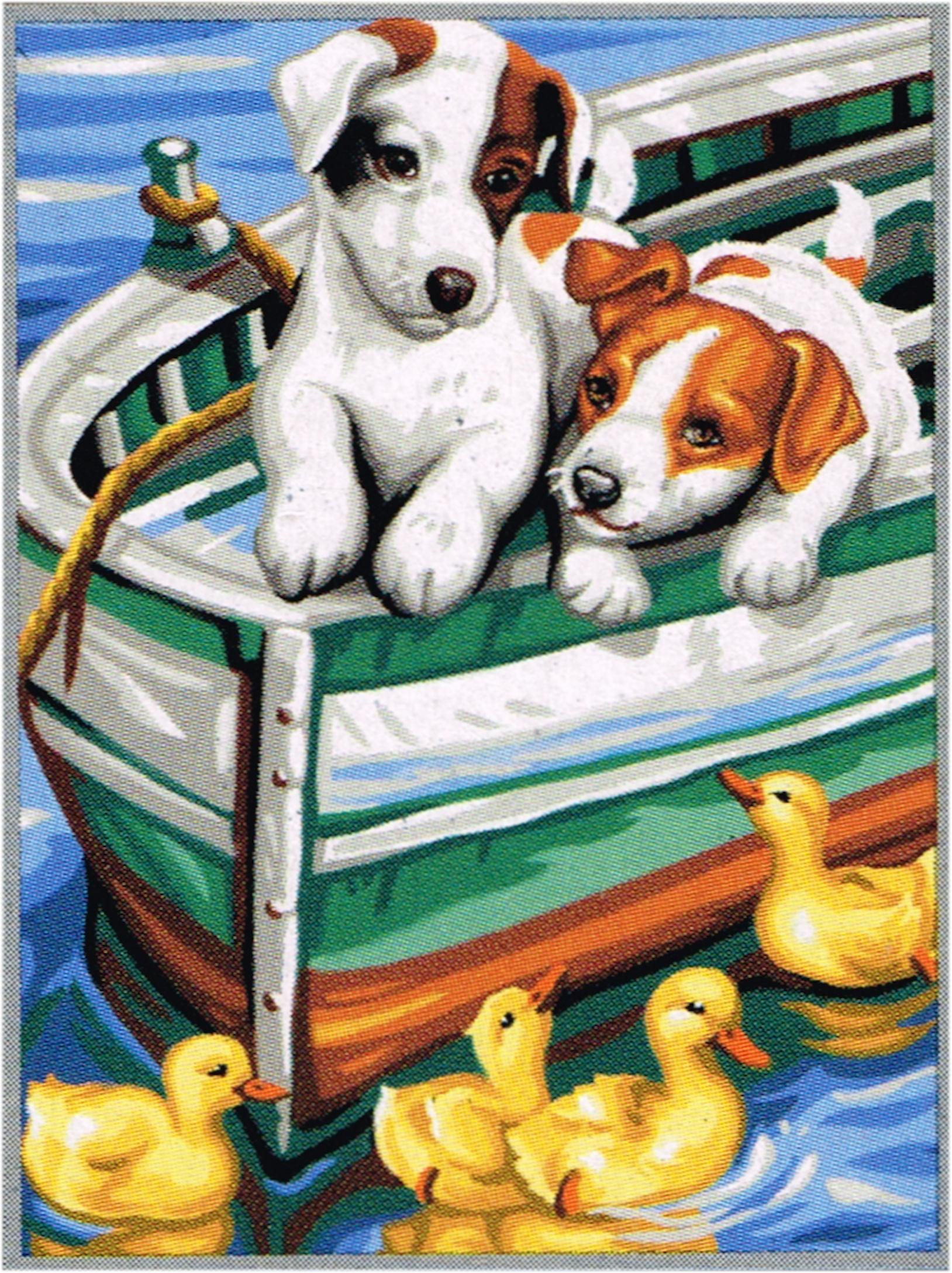 Dog puppies with ducks general view